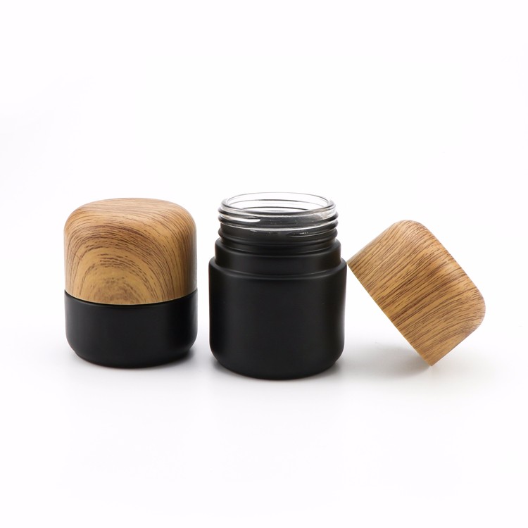 5ml 20g 30ml  50ml 200ml black frosted glass jar with bamboo lid