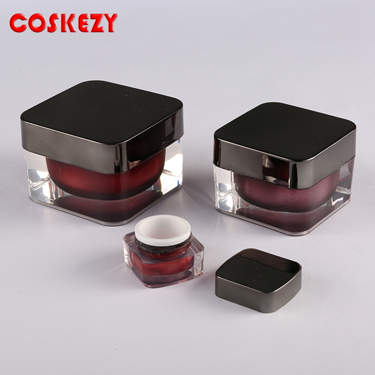 5ml 30ml 50ml red wine luxury cosmetic container acrylic square cream jar 1 oz jar