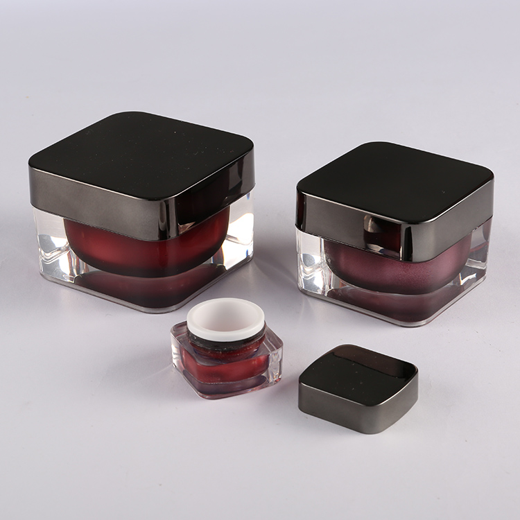 5ml 30ml 50ml red wine luxury cosmetic container acrylic square cream jar 1 oz jar