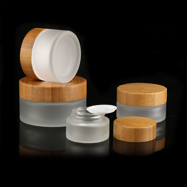 5ml 5g Small Face Cream Frosted Glass Bamboo Cosmetic Jar Suppliers