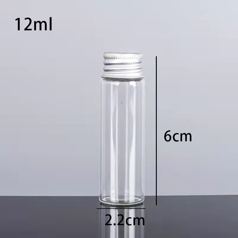 5ml 6ml 7m10ml 12ml 15ml 17ml 20ml 25ml Mini Clear Wishing Message Glass Bottles Small Flower Tea Bottle with Aluminum Lid