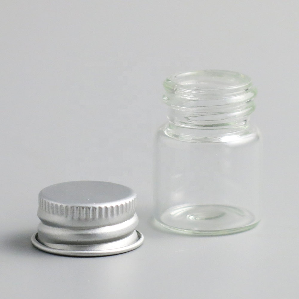 5ml 6ml 7ml 10ml 14ml cylinder empty clear mini Small glass jar bottle with screw cap Silver Aluminium lid storage packaging