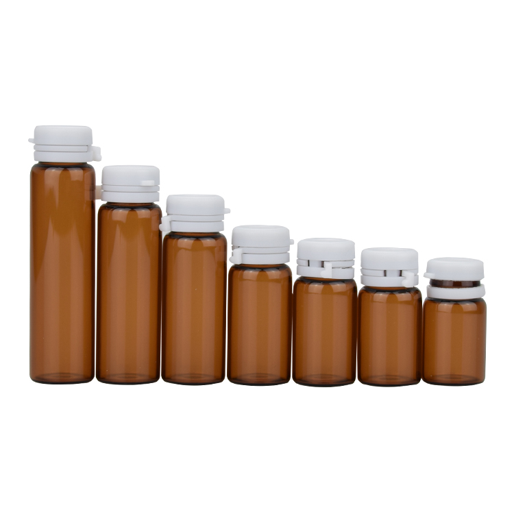 5ml 6ml 7ml 8ml 10ml 12ml 15ml natural amber glass vial, small tablet bottle with white plastic cap