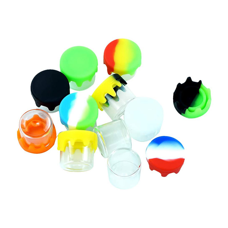 5ml 6ml Glass Concentrate Containers With Air Tight Silicone Lid Small Round Storage Jar For Oil