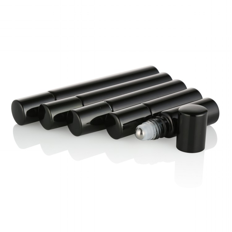 5ml 7ml 8ml 10ml wholesale chic matte black tube glass essential oil bottle with roller