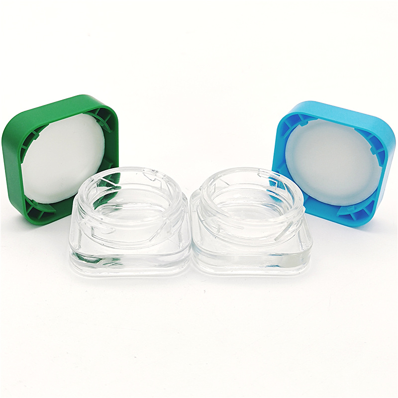 5ml 7ml 9ml Qube Clear Glass Concentrate Container w/ Black Child Resistant Cap