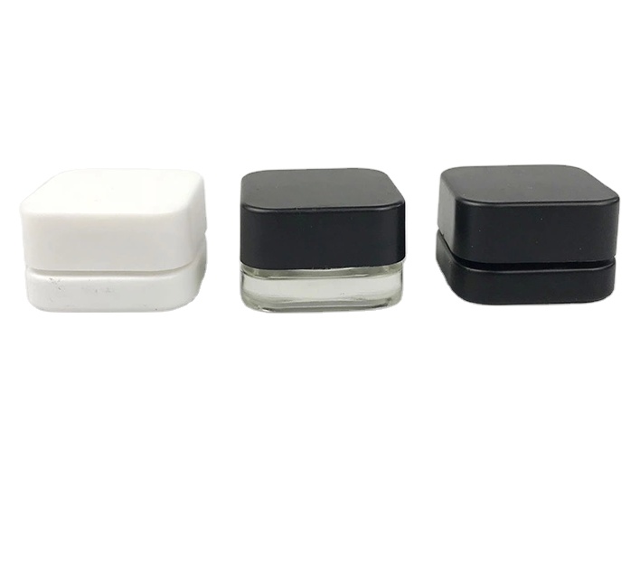 5ml 7ml 9ml black white Square childproof Concentrate Dab Jar Clear Glass jar with Child Safe Lid