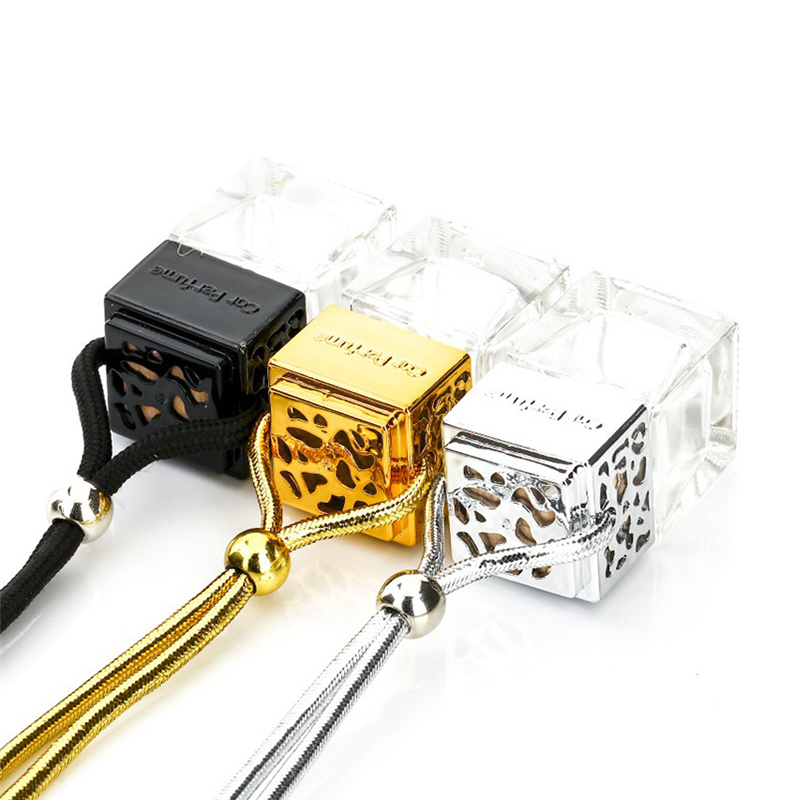 5ml 8ml 10ml Square Shape Glass Car Perfume Bottles Pendant 8ml Perfume Empty Hanging Car Diffuser Bottle