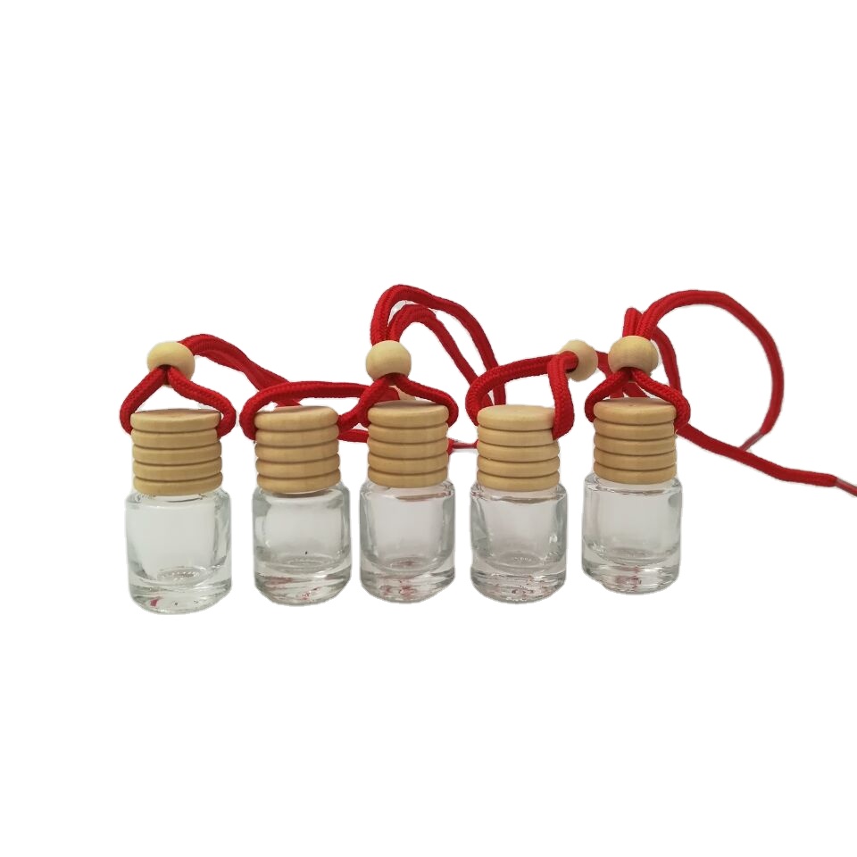 5ml 8ml 10ml Wholesale diffuser empty hanging car perfume frosted glass bottle with wooden cap