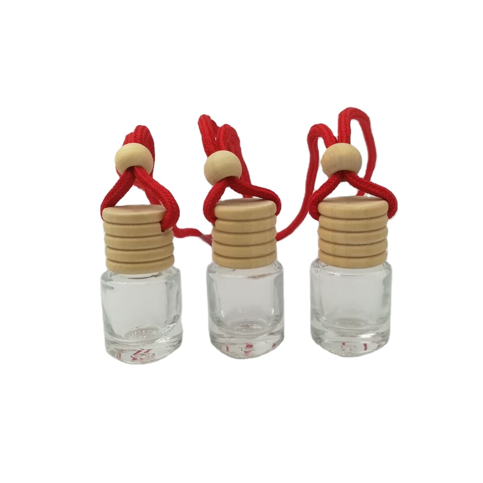 5ml 8ml 10ml Wholesale diffuser empty hanging car perfume frosted glass bottle with wooden cap