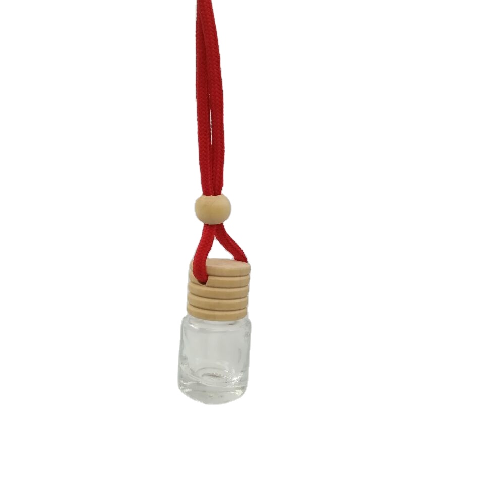 5ml 8ml 10ml Wholesale diffuser empty hanging car perfume frosted glass bottle with wooden cap