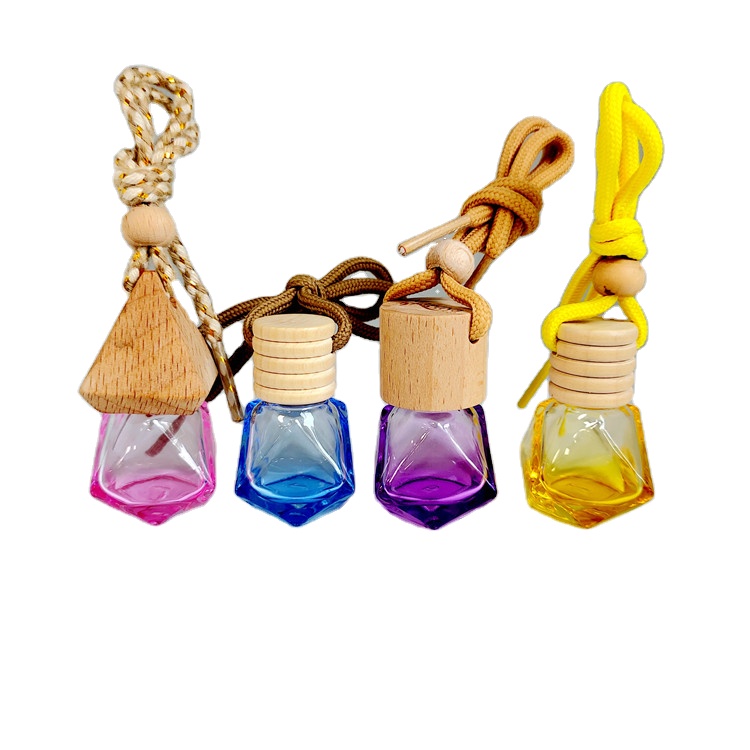 5ml 8ml 10ml  Wholesale empty hanging car perfume bottle diffuser bottle pink blue yellow red  color with wooden cap
