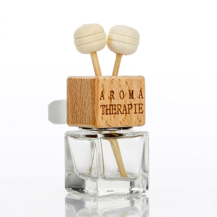 5ml 8ml car decoration air conditioning hole perfume empty glass bottle car with fixed clip in wooden cap