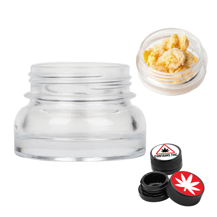 5ml 9ml 150ml manufacturer clear glass CBD dab wax storage container empty airtight condentrate jar without child proof CR lids