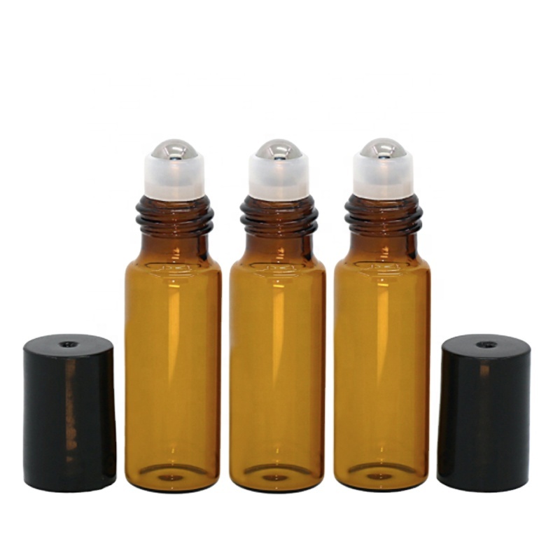 5ml Brown Empty Straight Glass Beads Eye Cream Essential oil Roll On