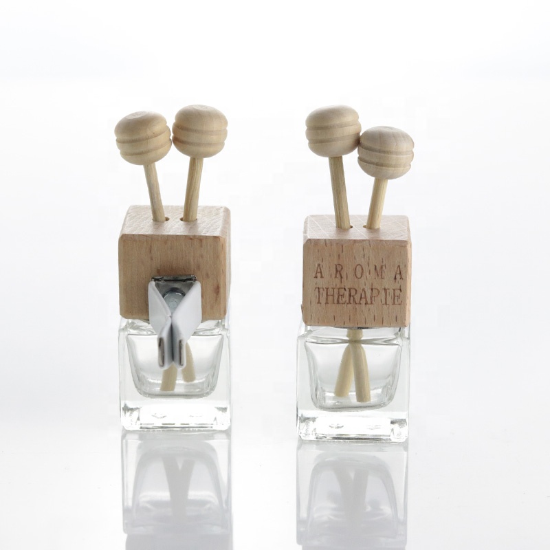 5ml Car Air Freshener Perfume Hanging Bottles Clear Vent Diffuser Empty Glass Bottle With Wooden Lid (CG22)