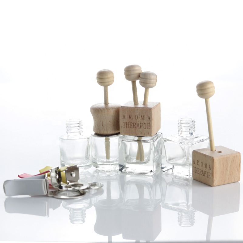 5ml Car Air Freshener Perfume Hanging Bottles Clear Vent Diffuser Empty Glass Bottle With Wooden Lid (CG27)