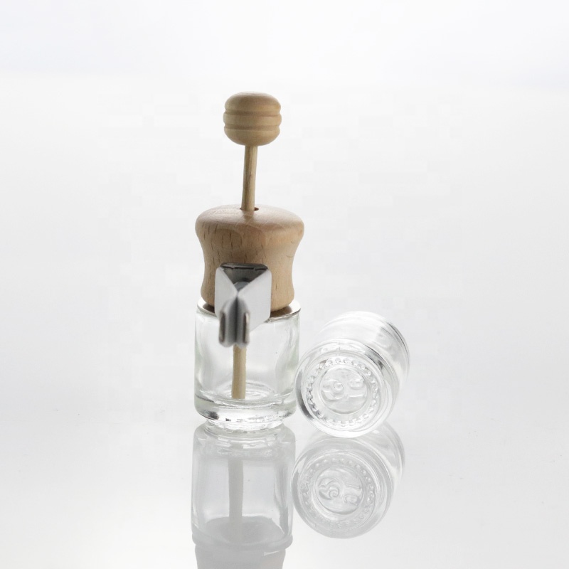 5ml Car Air Freshener Perfume Hanging Bottles Clear Vent Diffuser Empty Glass Bottle With Wooden Lid (CG27)
