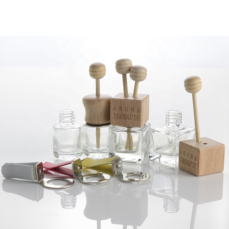 5ml Car Air Freshener Perfume Hanging Bottles Clear Vent Diffuser Empty Glass Bottle With Wooden Lid (CG27)