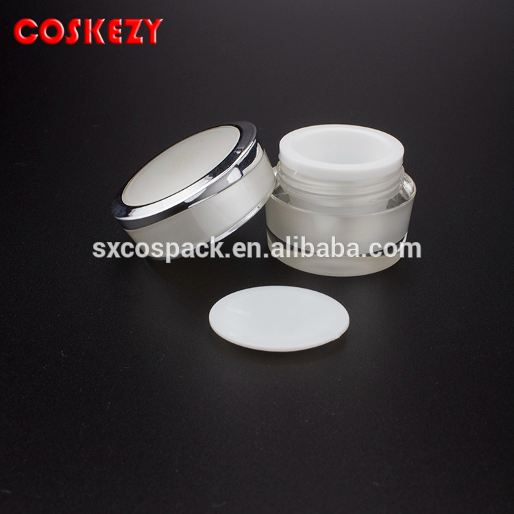 5ml Free Sample White and Silver Acrylic Jar, 5g Empty Luxury Shimmery Dual Jar, Popular Empty Cosmetic Jar Set for Sale