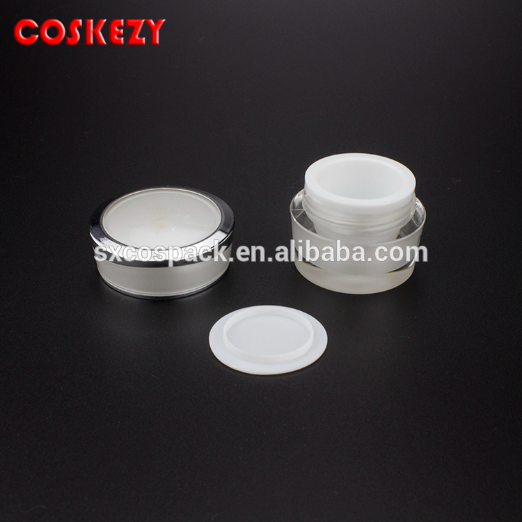 5ml Free Sample White and Silver Acrylic Jar, 5g Empty Luxury Shimmery Dual Jar, Popular Empty Cosmetic Jar Set for Sale