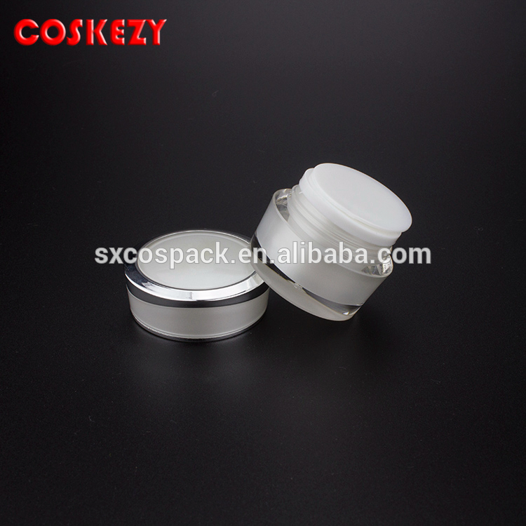 5ml Free Sample White and Silver Acrylic Jar, 5g Empty Luxury Shimmery Dual Jar, Popular Empty Cosmetic Jar Set for Sale