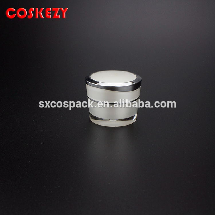 5ml Free Sample White and Silver Acrylic Jar, 5g Empty Luxury Shimmery Dual Jar, Popular Empty Cosmetic Jar Set for Sale