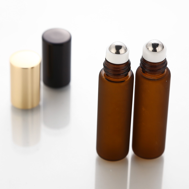 5ml Frosted Amber Perfume Glass Roll on Bottle with Metal Ball Brown Roller Essential Oil Vials Thin