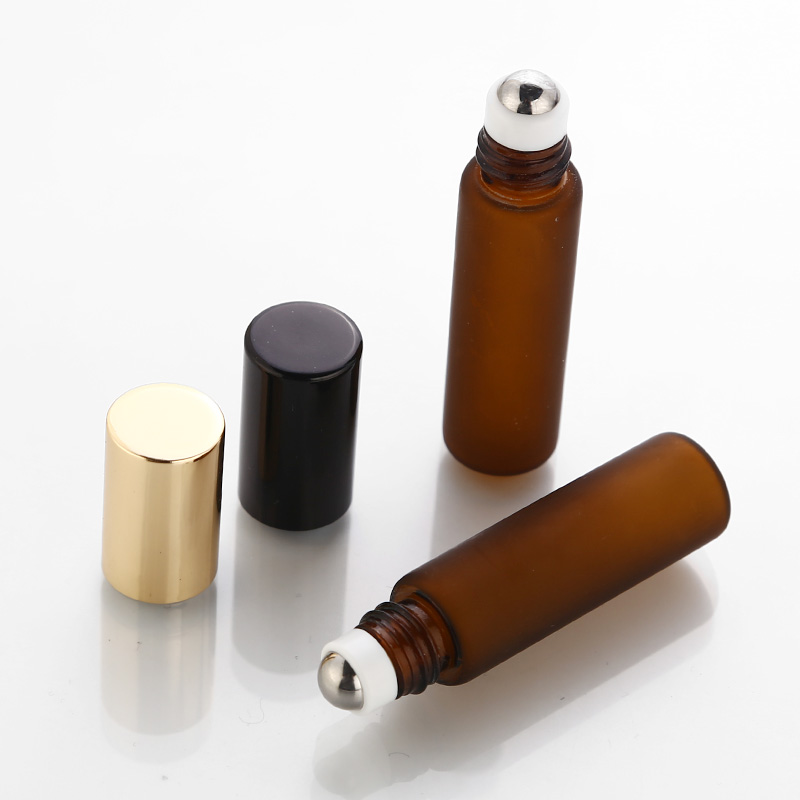 5ml Frosted Amber Perfume Glass Roll on Bottle with Metal Ball Brown Roller Essential Oil Vials Thin