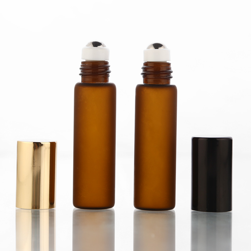 5ml Frosted Amber Perfume Glass Roll on Bottle with Metal Ball Brown Roller Essential Oil Vials Thin