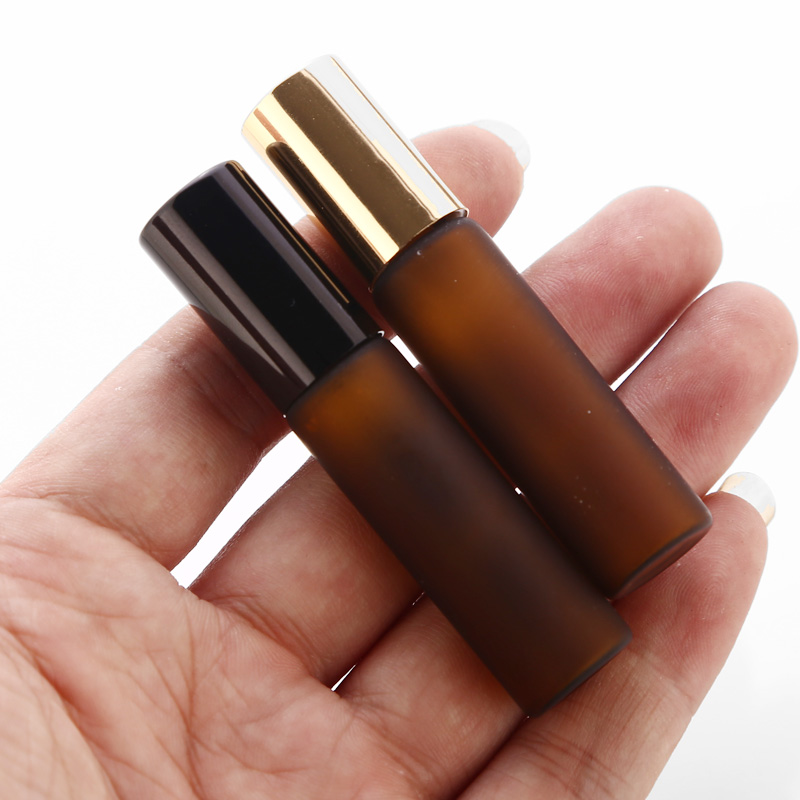 5ml Frosted Amber Perfume Glass Roll on Bottle with Metal Ball Brown Roller Essential Oil Vials Thin