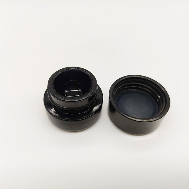 5ml Heavy glass childproof black uv jar CBD concentrate container with Bakelite cover OEM custom logo and label