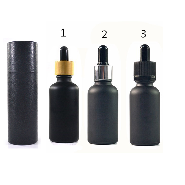 5ml  Paper tube 10ml 15ml 20ml 30ml 50ml 100ml matte black essential oil  serum glass dropper bottle with bamboo aluminum cap