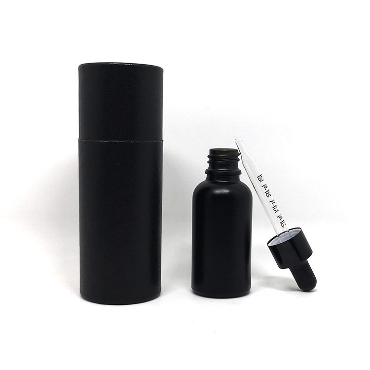 5ml Paper tube 10ml 15ml 20ml 30ml 50ml 100ml matte black essential oil serum glass dropper bottle with cap