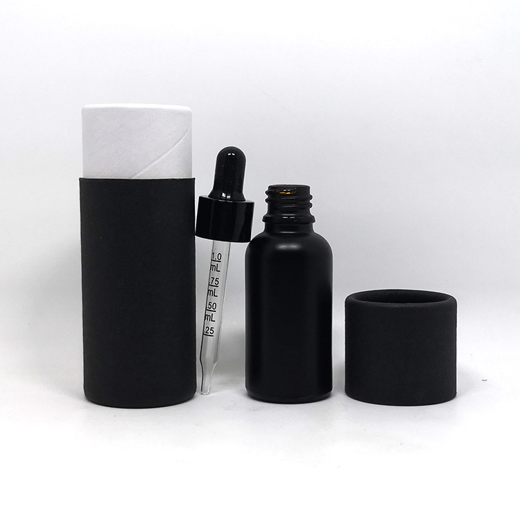 5ml Paper tube 10ml 15ml 20ml 30ml 50ml 100ml matte black essential oil serum glass dropper bottle with cap