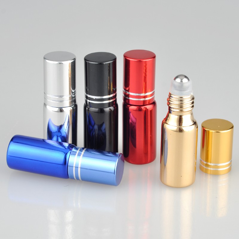 5ml Personal perfume Sample Colored electroplate metal Glass Roll on Bottle