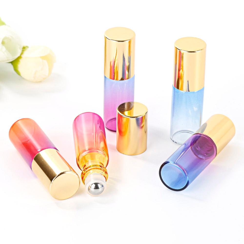 5ml Rainbow Glass Roll On Bottle with Gold Cap
