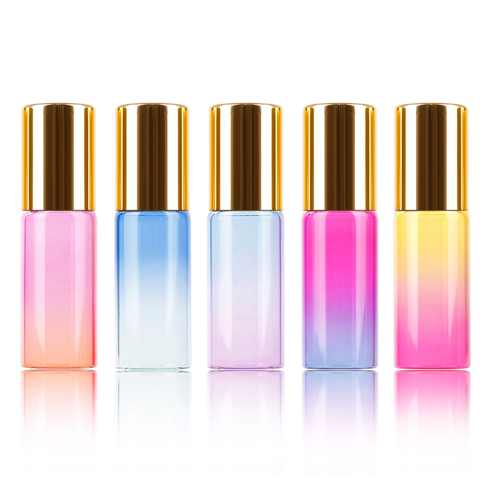 5ml Rainbow Glass Roll On Bottle with Gold Cap