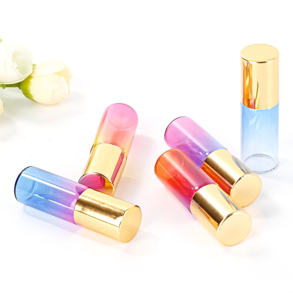 5ml Rainbow Glass Roll On Bottle with Gold Cap