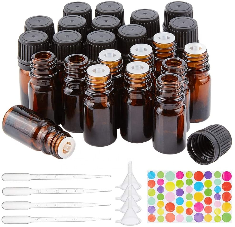 5ml amber blue Euro essential glass oil dropper perfume bottle with sprayer lotion pump for cosmetic packaging
