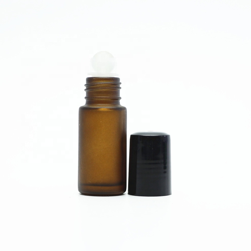 5ml amber frost custom glass roll on bottle with stain steel roller plastic lid Roller-02A