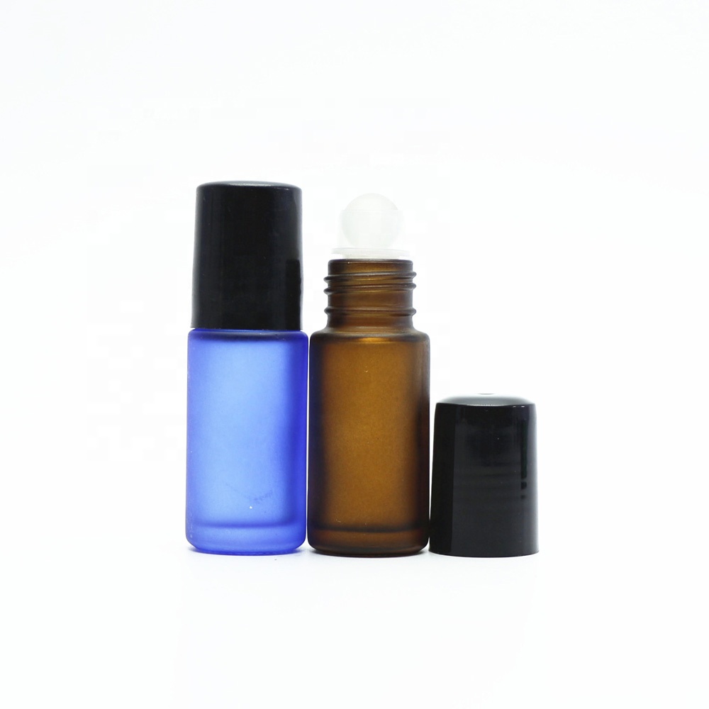 5ml amber frost custom glass roll on bottle with stain steel roller plastic lid Roller-02A
