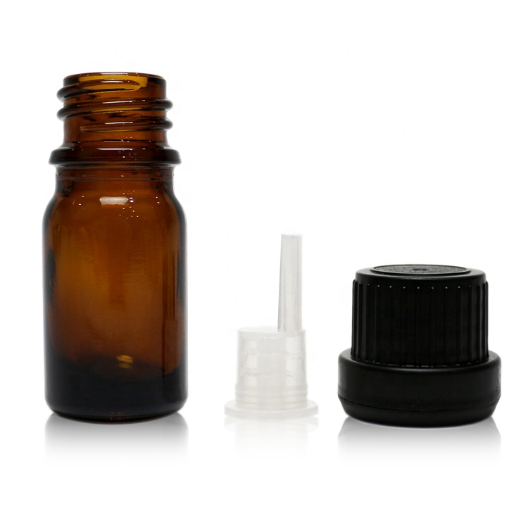 5ml amber glass essence oil bottle with black screw cap