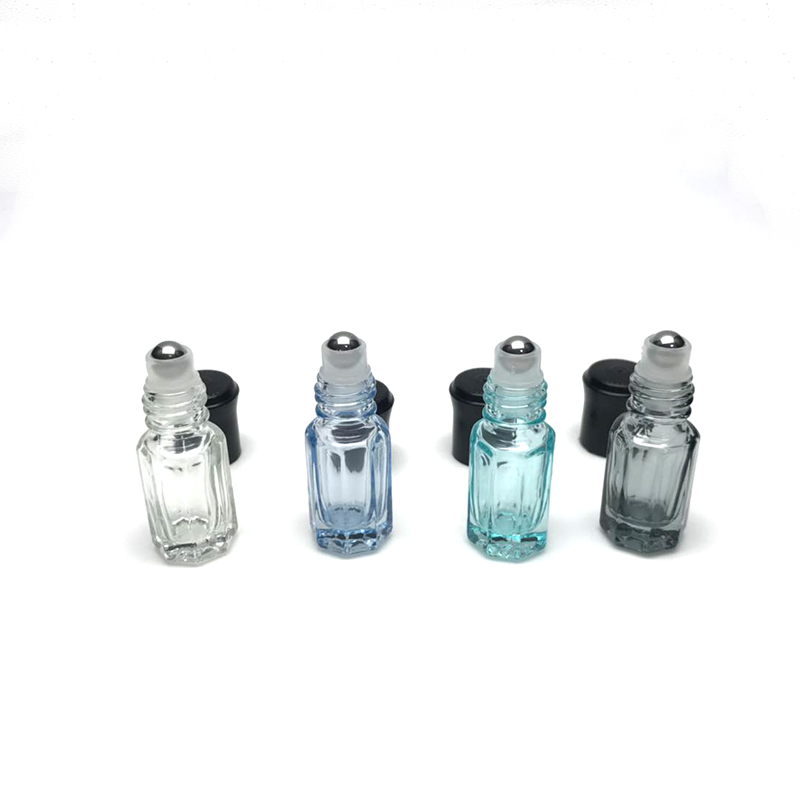 5ml blue perfume stainless mental roll on glass bottle with screw on black plastic cap