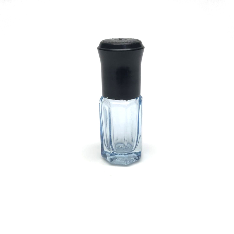 5ml blue perfume stainless mental roll on glass bottle with screw on black plastic cap
