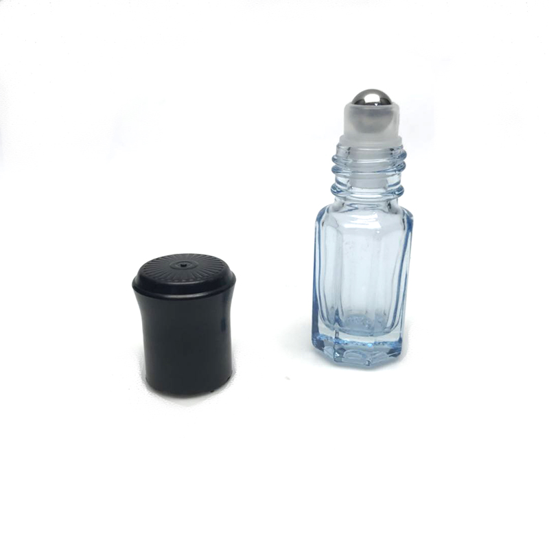 5ml blue perfume stainless mental roll on glass bottle with screw on black plastic cap