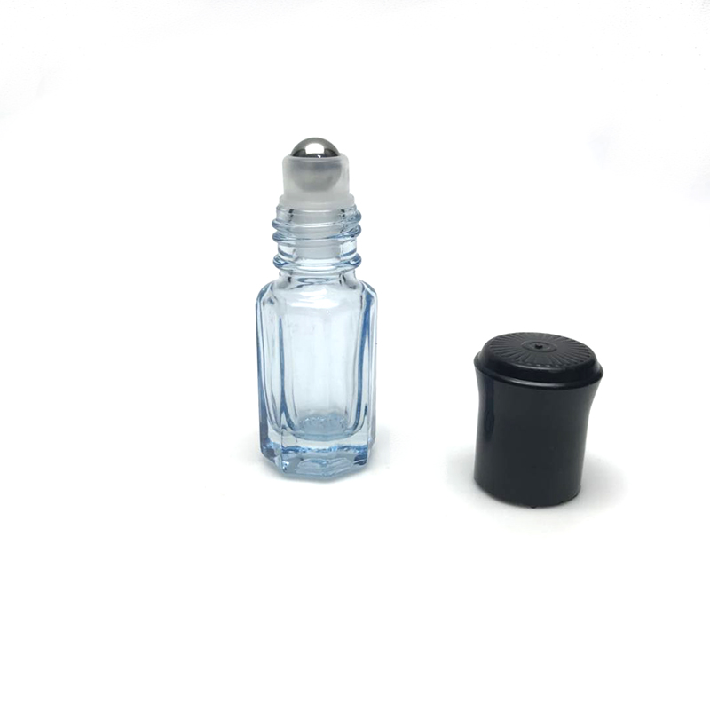 5ml blue perfume stainless mental roll on glass bottle with screw on black plastic cap
