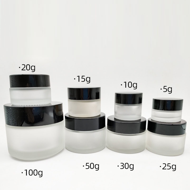 5ml clear frosted glass jar with customised logo printing and black lids