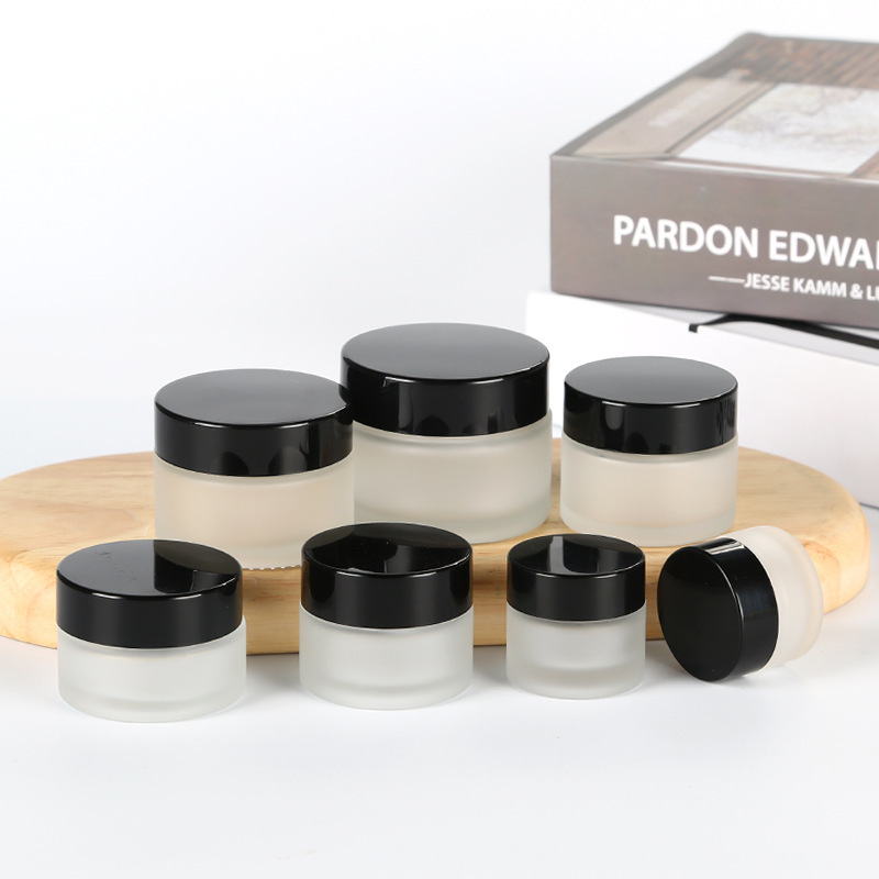 5ml clear frosted glass jar with customised logo printing and black lids