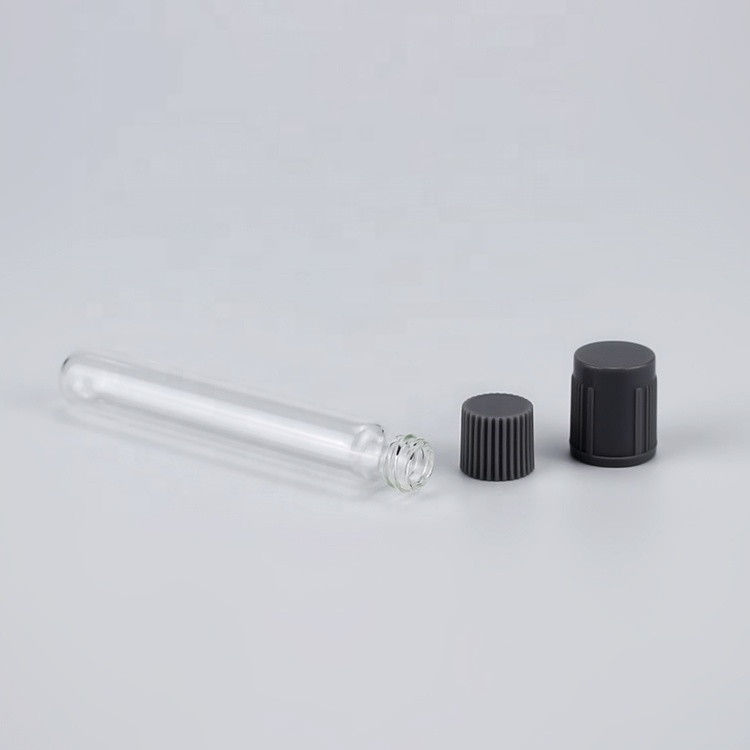 5ml clear glass tube with Inside the plastic plug grey screw cap